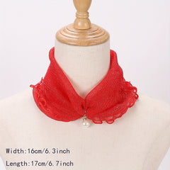 Ruffles Neck Gaiter Loop Scarf Faux Pearl Decor Warm Infinity Scarves