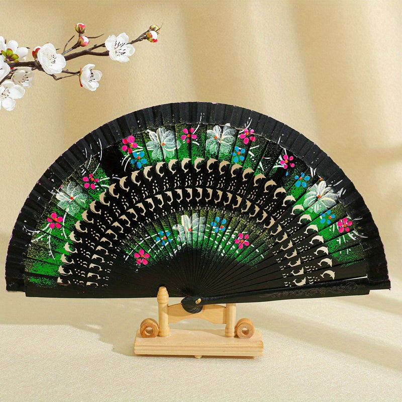 Double Sided Painted Floral Folding Fan for Women