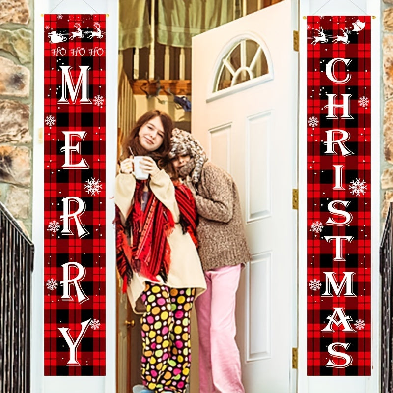 Merry Christmas Happy Year Banners Porch Signs Hanging Couplet Home Decor