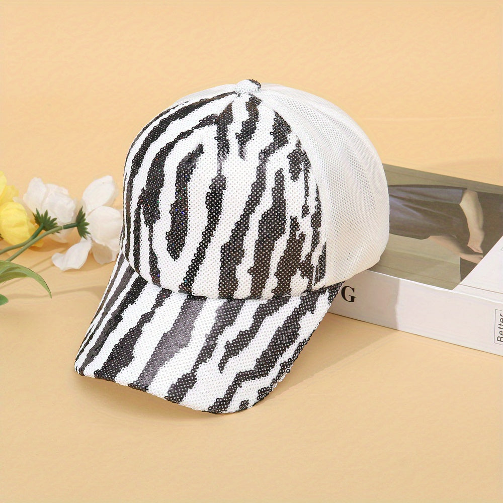 Top Snake Pattern Glitter Mesh Sunshade Sports Cap For Couple