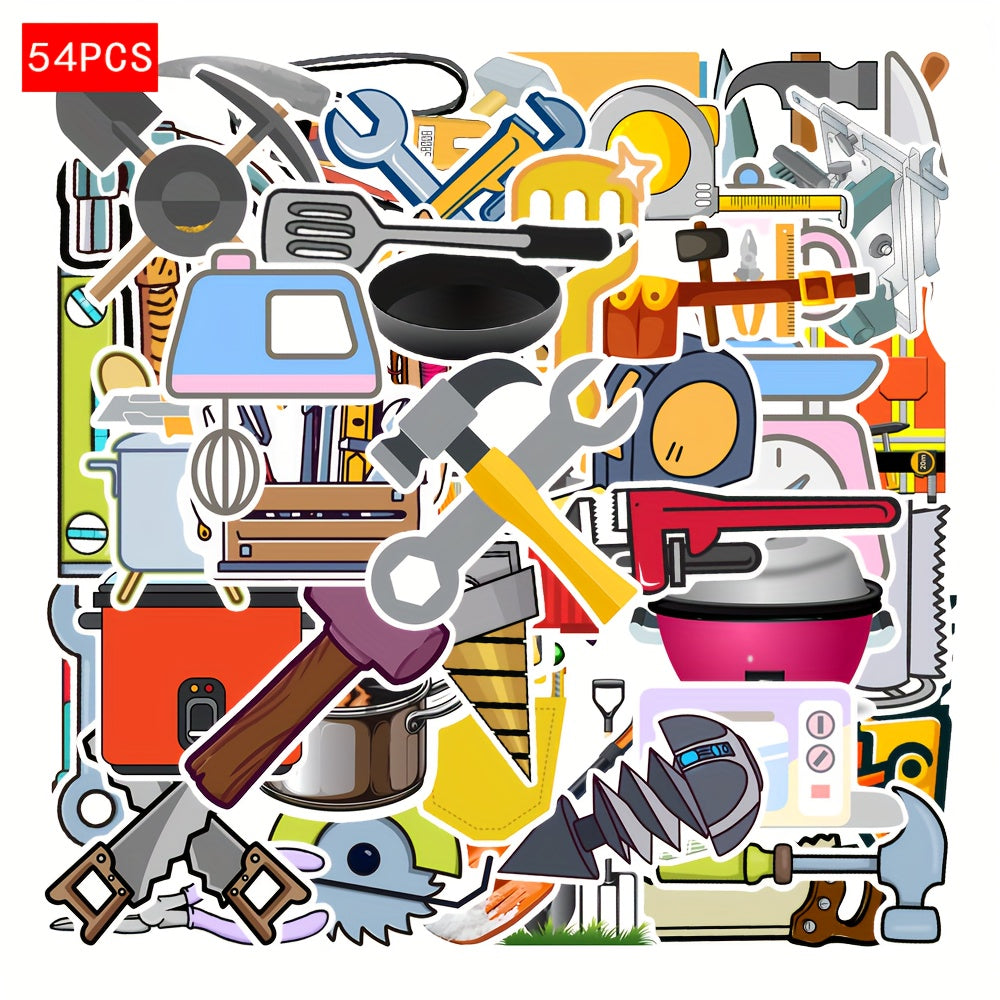 54pcs Tool Themed Stickers for DIY Crafts Scrapbooking Tablet