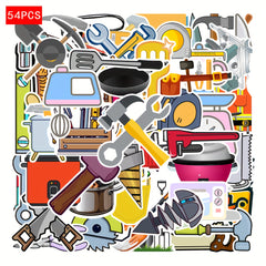 54pcs Tool Themed Stickers for DIY Crafts Scrapbooking Tablet