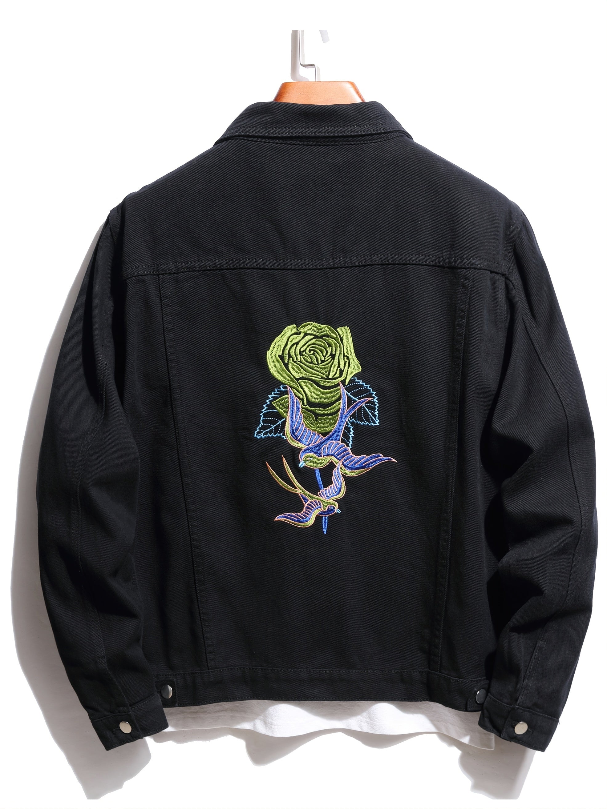 Men's Denim Jackets with Embroidered Roses