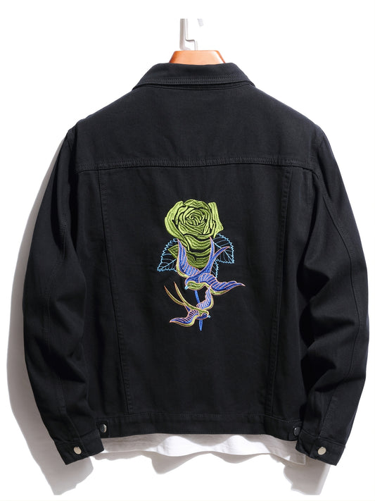 Men's Denim Jackets with Embroidered Roses