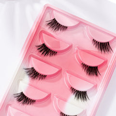 5 Pairs Winged End Eye Elongated Eyelashes Clear Band Half False Eyelashes 13mm