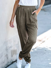  Solid Cargo Jogger Trousers - High Rise Stretch Pants