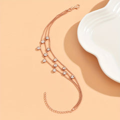 3-Layer Faux Pearls Chain Anklet Copper Foot Jewelry