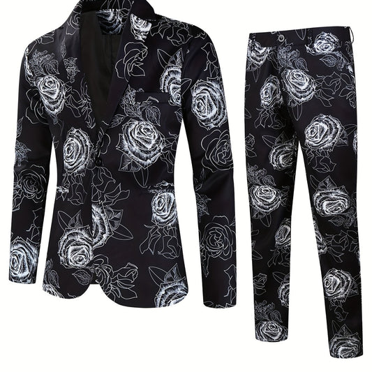Rose Full Body Print Men's Business Suit
