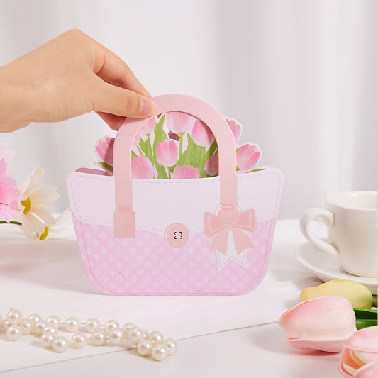 3D Pop Up Tulip Flower Basket Greeting Card with Envelope