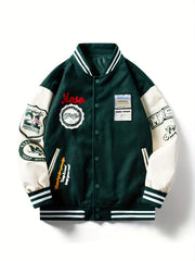Men's Embroidery Varsity Jacket Button Up Spring Fall Baseball