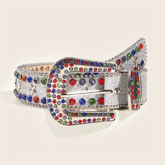Colorful Rhinestone PU Belt Star Rivet Sparkly Beads Decor Sequin Belt
