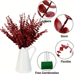 12pcs Red Eucalyptus Leaves for Events and Decor
