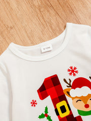 2pcs Baby Boys Christmas Elk Onesie Top and Plaid Footed Trousers Set