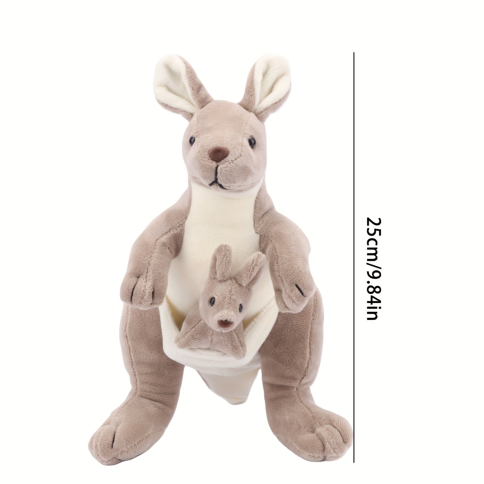 Plush Gray Kangaroo Toy - Realistic Stuffed Animal