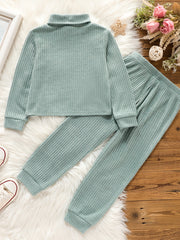Toddler Girls Ribbed Sweater & Pants Set Turtleneck Long Sleeve Pullover Top