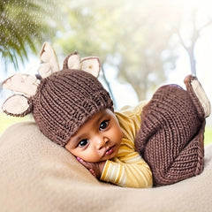 2pcs Deer Hats With Shorts Handknitted Baby Newborn Photography Props