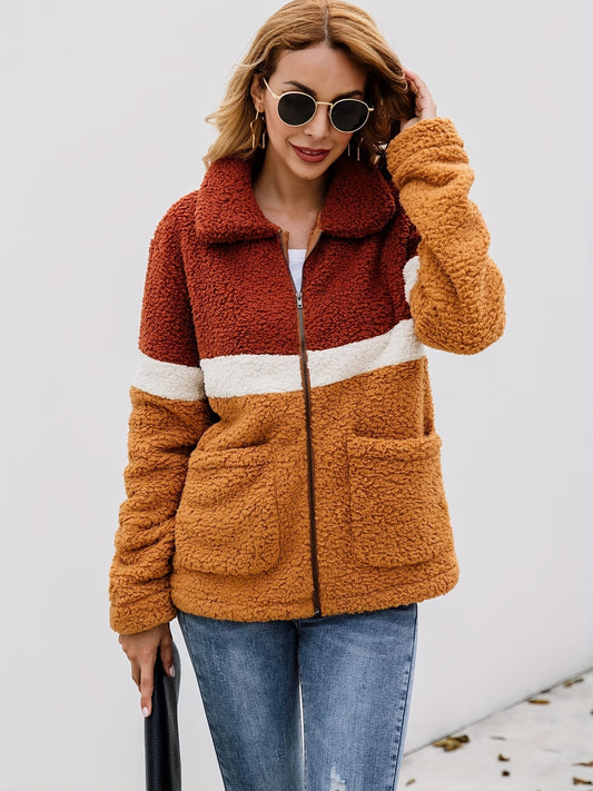 Patched Pockets Jacket Long Sleeve Fall Winter Casual