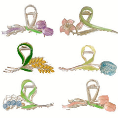 Flower Pattern Hair Claw Metal Tulip Sunflower Shark Claw Ponytail Holder