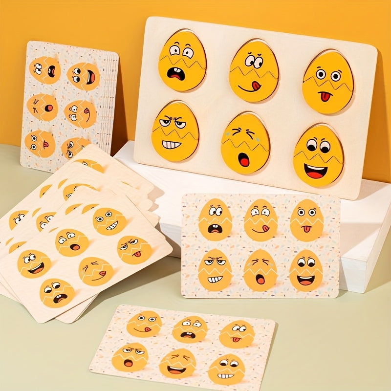 27pcs Egg Shaped Emotional Expression Matching Wooden Puzzle Toys