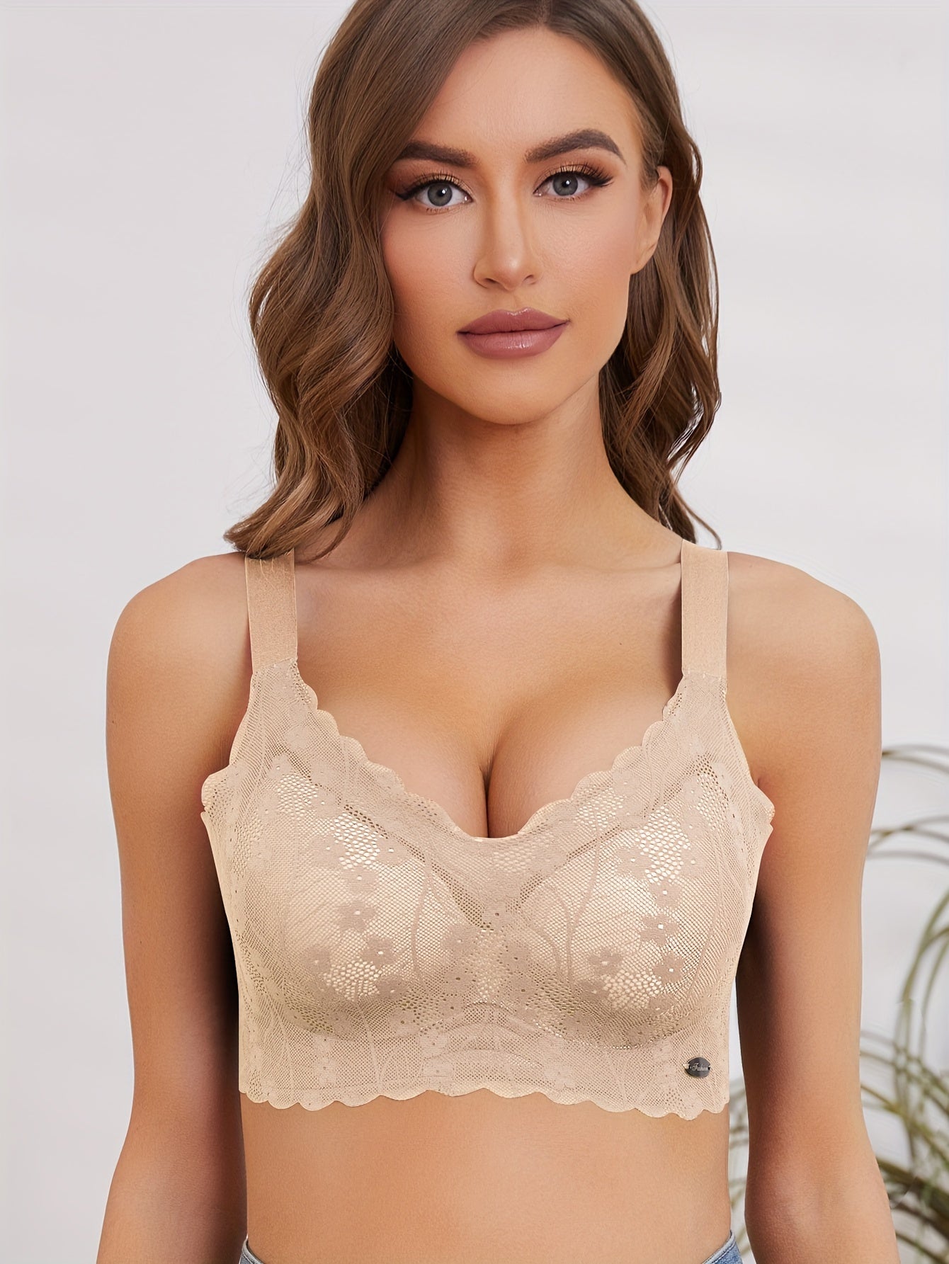 Lace Push Up Bra Breathable Scallop Trim Lingerie