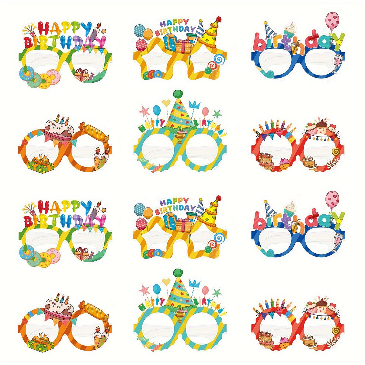 12pcs Birthday Party Photo Booth Props Fun Eyeglass Frames