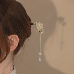 Orchid Flower Hair Pin With Tassel Hair Stick