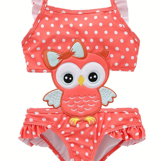 Girls Owl Embroidered One piece Swimsuit Kids Clothes