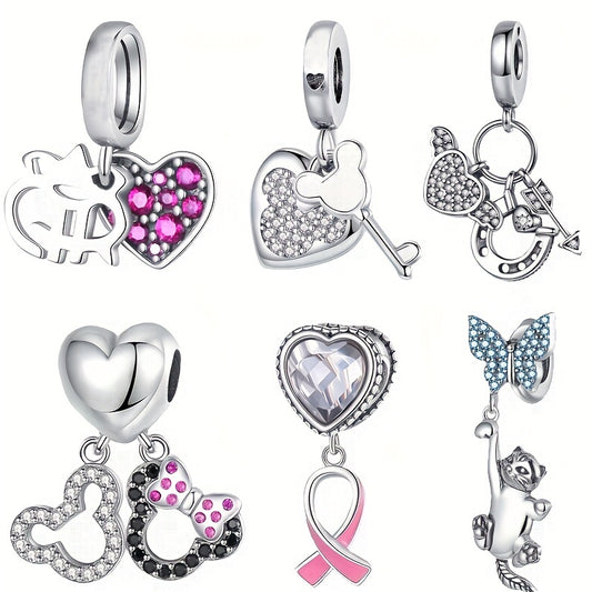 Heart Zircon Pendant Mouse Beads Charm for Necklaces