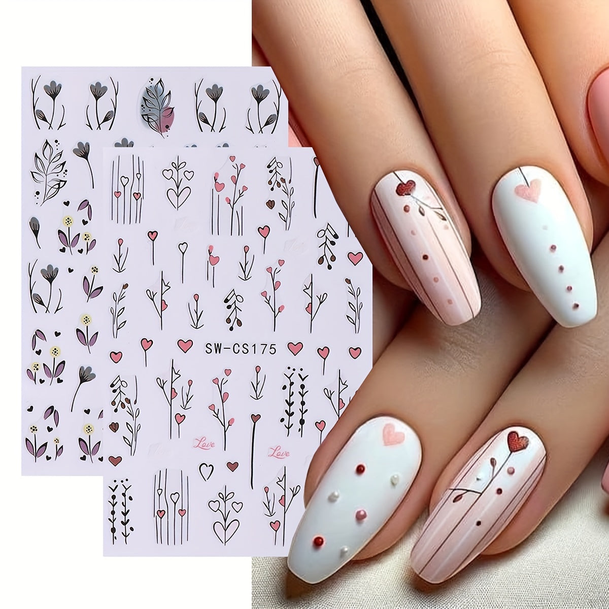 Floral Nail Art Stickers Set of 2 Sheets Self Adhesive Embellish