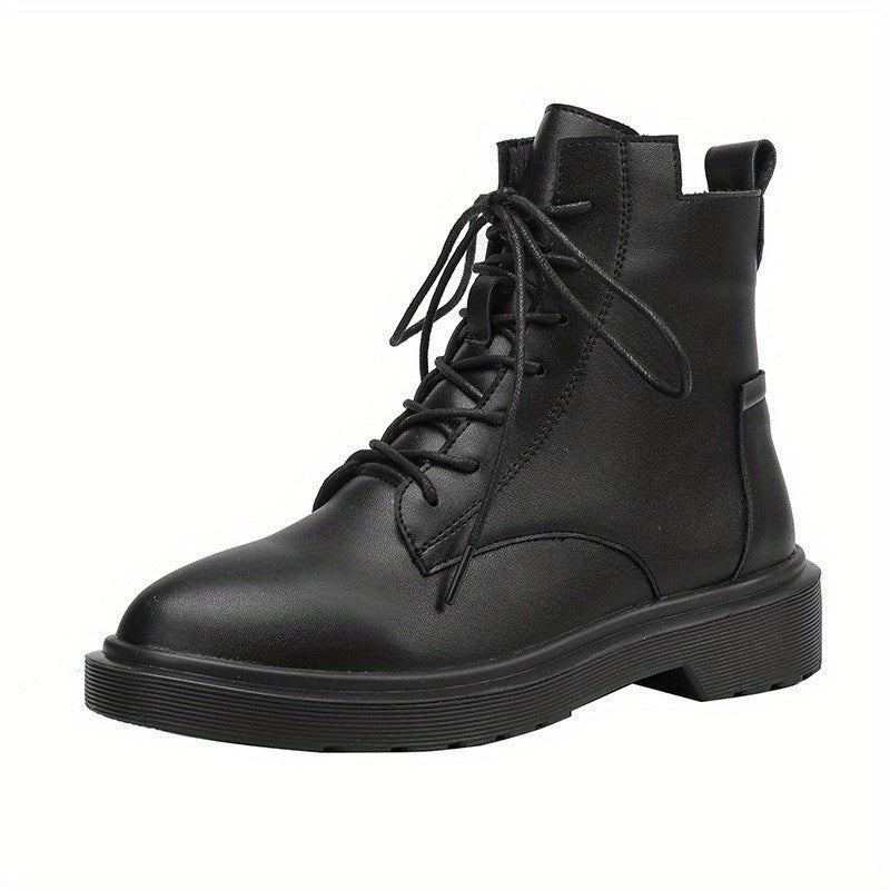Women's Solid Combat Boots Lace Up Zipper British Style Boots