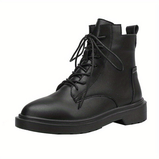 Women's Solid Combat Boots Lace Up Zipper British Style Boots