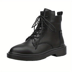 Women's Solid Combat Boots Lace Up Zipper British Style Boots