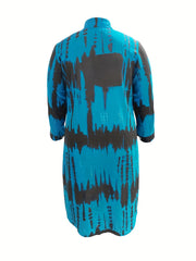 Women's Plus Tie Dye Long Sleeve Button Up Shirt Dress