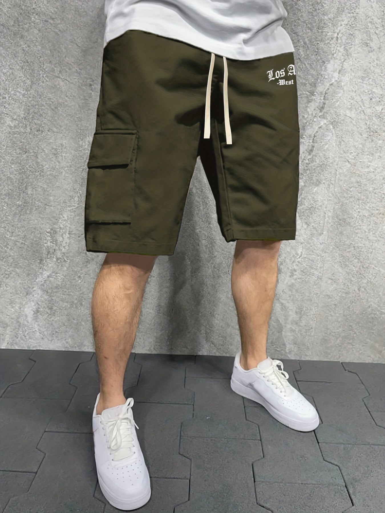 Men's LA Graphic Cargo Shorts Elastic Waist Drawstring