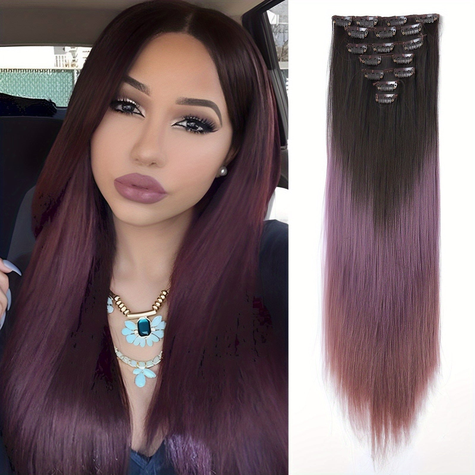 Ombre Clip In Hair Extensions Straight 7PCS