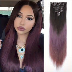 Ombre Clip In Hair Extensions Straight 7PCS