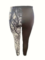  Colorblock Abstract Skull Print Skinny Trousers