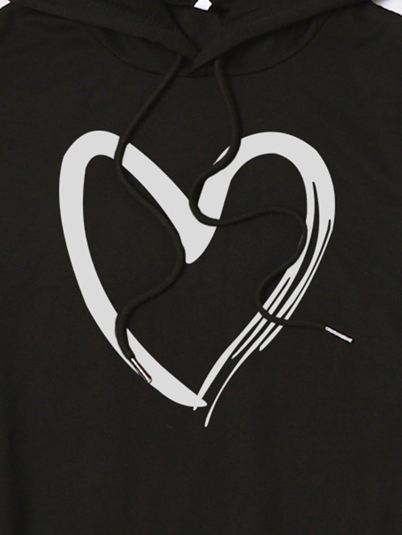 Women's Heart Print Hoodie Casual Drawstring Loose Sweatshirt