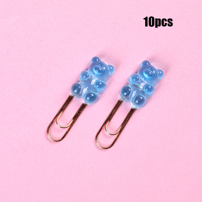 10pcs Candy Bear Metal Rose Paper Clip Office School Stationery