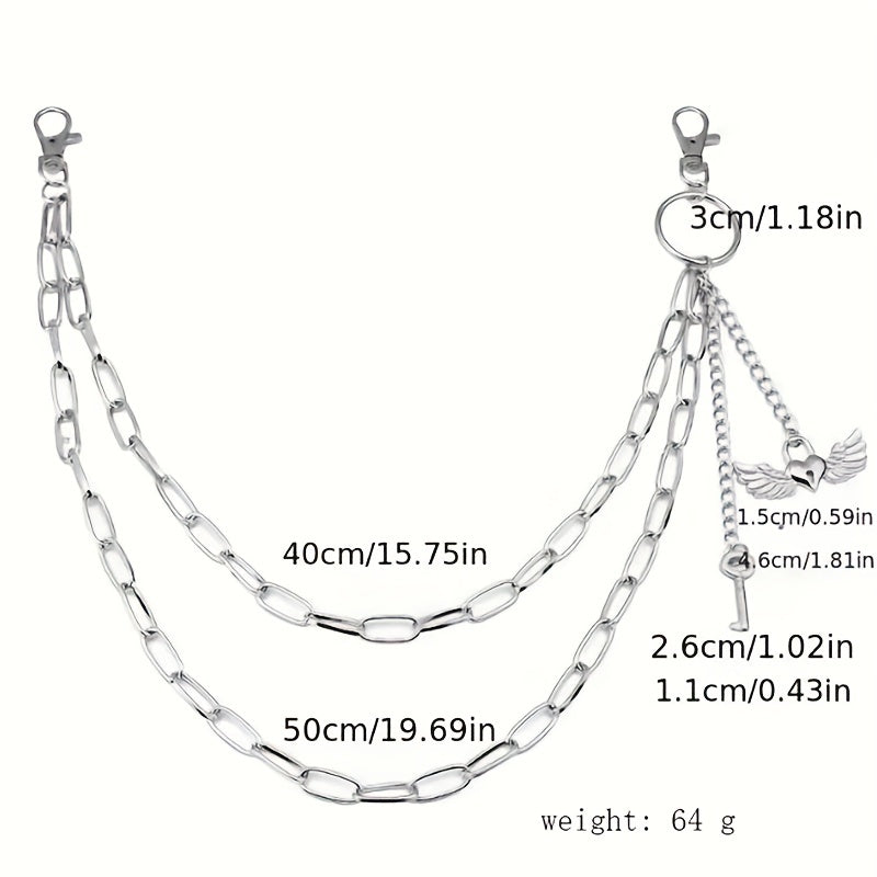 Wings Key Charm Layered Trouser Chain Punk Hip Hop Chain Accessories