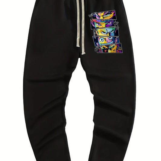 Anime Print Men's Drawstring Pocket Sweatpants Casual Jogger Pants