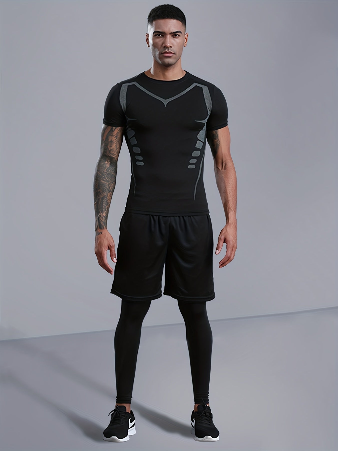 Men's High Stretch Compression Sweatshirt + Shorts & Leggings Set
