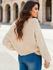  Solid Long Sleeve Waffle Knit Sweater