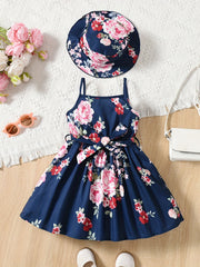 Girls Casual Floral Print Cami Dress 2PCS Set