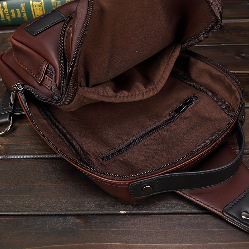 Men's Leather Crossbody Bag Vintage Chest Bag Large Capacity Satchel