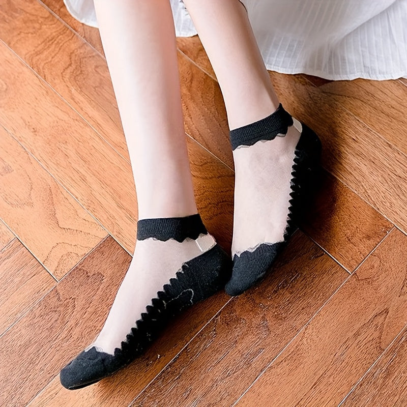 5 Pairs Contrast Mesh Low Cut Ankle Socks Women's Stockings