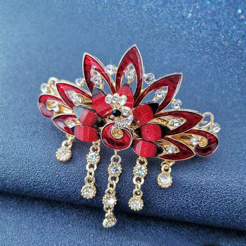 Chinese Style Vintage Peacock Rhinestone Tassel Hair Clip