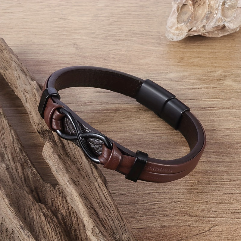 Vintage Leather Braided Charm Bracelet Figure 8 Never Fade Men And Women Jewelry