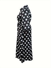  Dot Print Button Up Collar Maxi Dress