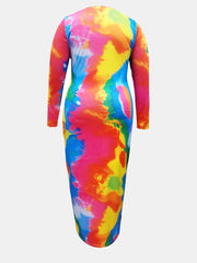  Tie Dye Long Sleeve Bodycon Maxi Dress